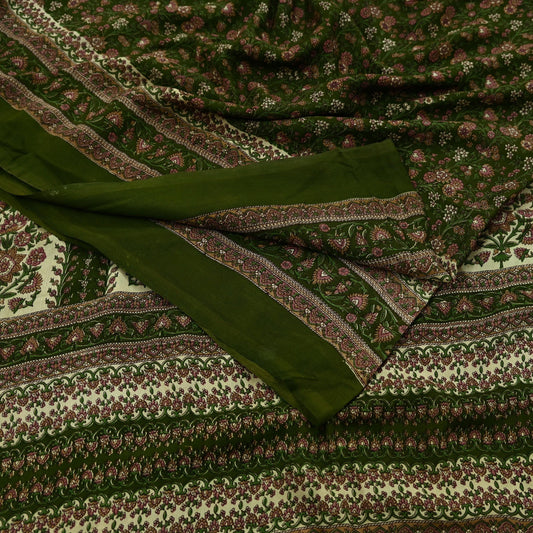 Indian Vintage Sari Green Pure Silk Printed Sarees 6yd Sewing Craft Fabric Dress Making  Soft Floral Wrap Upcycle Used Quilting Crafting