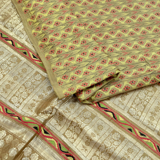 Indian Vintage Sari Green Mysore Silk Woven Sarees Craft Fabric 5Yd Ethnic South silk Dress Making Crafting Upcycle Quilting Zari Border