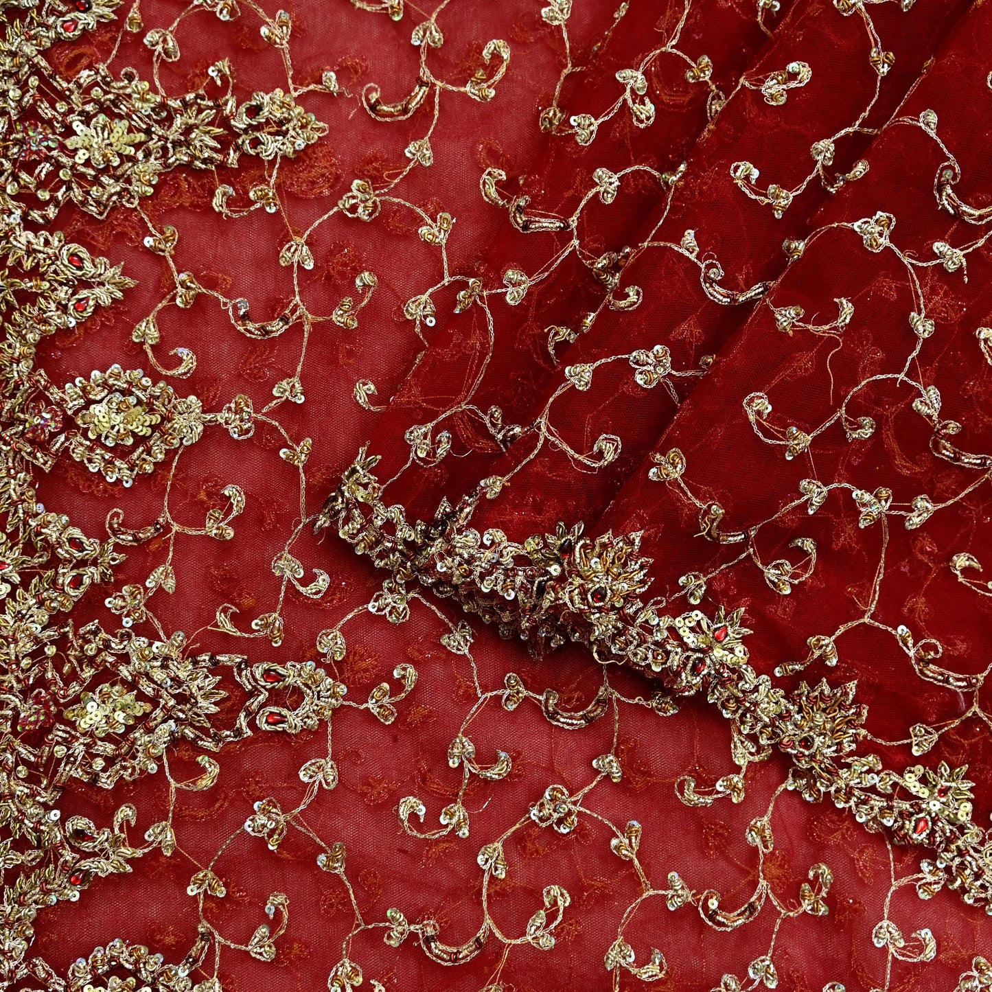 Indian Vintage Heavy Bridal Red Dupatta Net Mesh Long Stole Hand Embroidered Scarves Zardozi Dabka Zari Wedding dupatta veil hijab