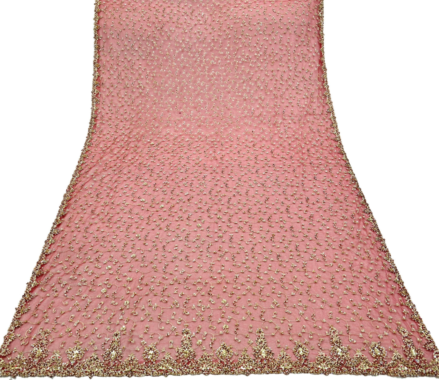Indian Vintage Heavy Bridal Red Dupatta Net Mesh Long Stole Hand Embroidered Scarves Zardozi Dabka Zari Wedding dupatta veil hijab