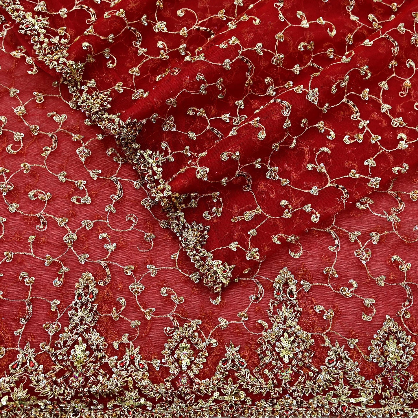 Indian Vintage Heavy Bridal Red Dupatta Net Mesh Long Stole Hand Embroidered Scarves Zardozi Dabka Zari Wedding dupatta veil hijab