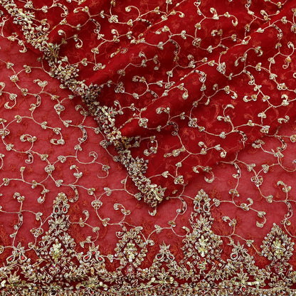 Indian Vintage Heavy Bridal Red Dupatta Net Mesh Long Stole Hand Embroidered Scarves Zardozi Dabka Zari Wedding dupatta veil hijab