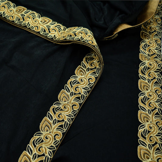 Indian Vintage Heavy Saree Black Hand Embroidered Sari Satin Sari Fabric 5yard Soft Craft Fabric Dress Making Crafting Bollywood sarees