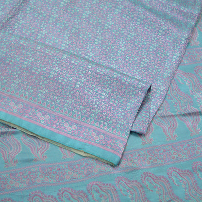 Indian Vintage Sari Blue Heavy Pure Satin Silk Hand Woven Tanchoi Sarees Ethnic Wear 5Yd Paisley Craft Fabric Dress Making Crafting