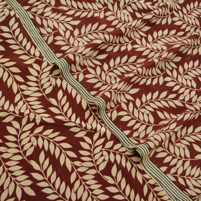 Indian Vintage Beige & Maroon Saree Pure Crepe Silk Printed Sari Craft Fabric 5yd Sewing Floral Soft Wrap Dress Making Crafting