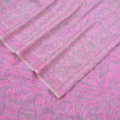 Indian Vintage Sari Pink 100% Pure Silk Woven Printed Sarees Craft Fabric 5yd Sewing Dress Making Paisley Upcycle Quilting Crafting Used