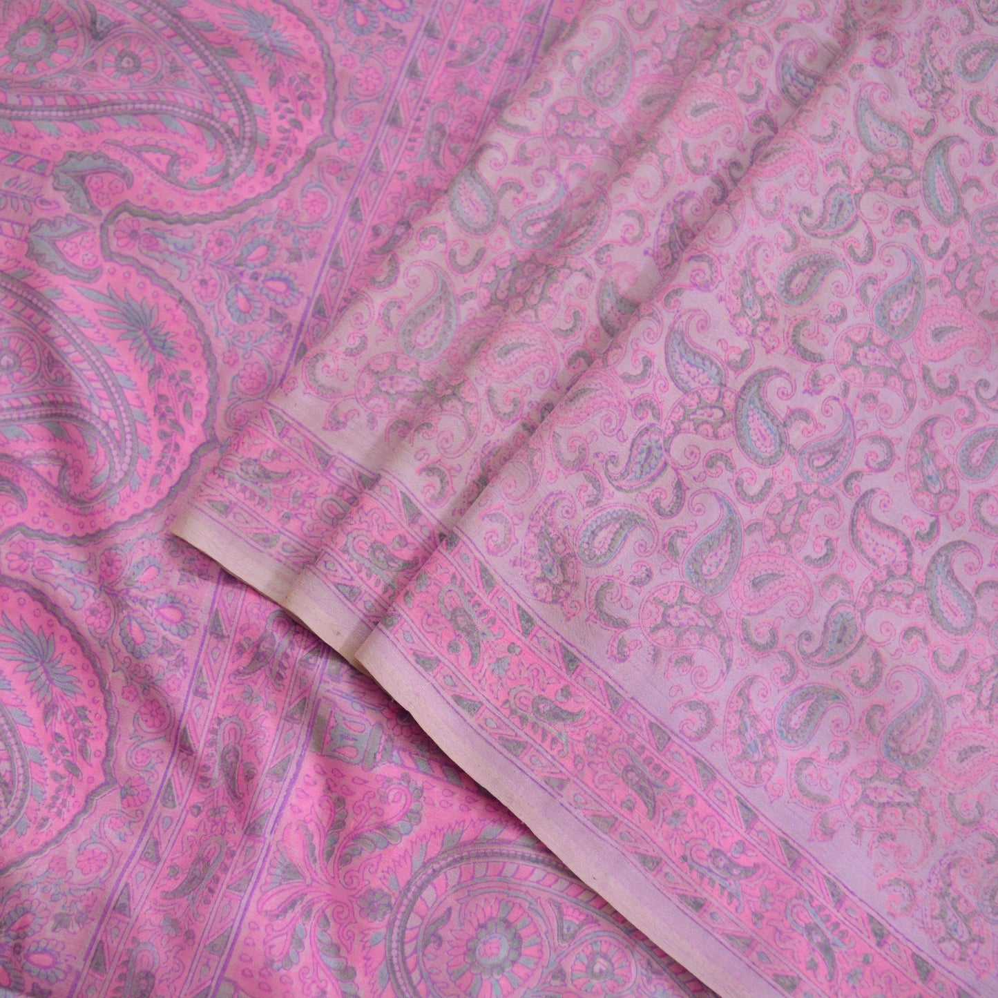 Indian Vintage Sari Pink 100% Pure Silk Woven Printed Sarees Craft Fabric 5yd Sewing Dress Making Paisley Upcycle Quilting Crafting Used