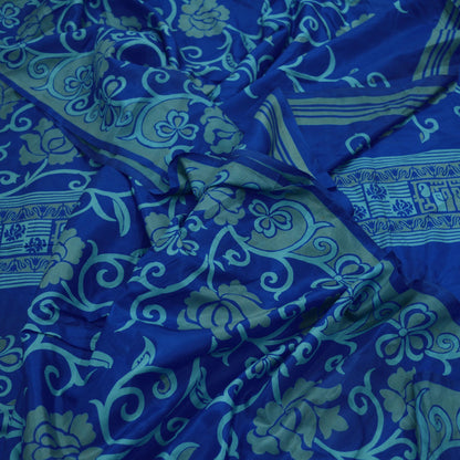 Indian Vintage Sari Blue Printed Sari Pure Silk Saree Craft Fabric Sewing 6yd Floral Soft Floral Wrap Sarong Dress making Crafting Quilting