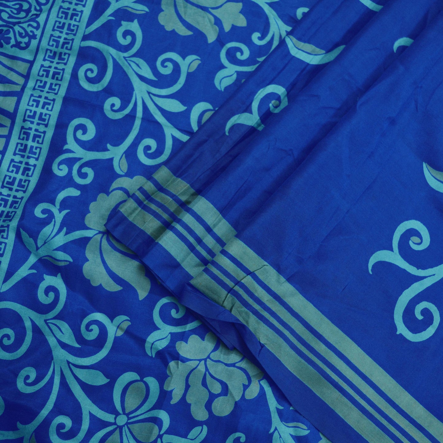 Indian Vintage Sari Blue Printed Sari Pure Silk Saree Craft Fabric Sewing 6yd Floral Soft Floral Wrap Sarong Dress making Crafting Quilting