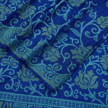 Indian Vintage Sari Blue Printed Sari Pure Silk Saree Craft Fabric Sewing 6yd Floral Soft Floral Wrap Sarong Dress making Crafting Quilting