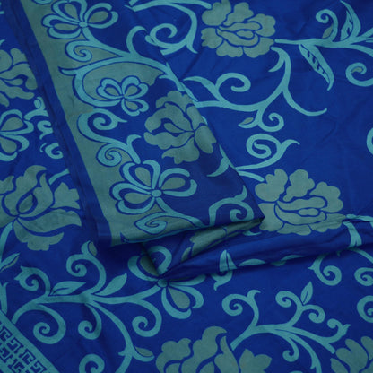 Indian Vintage Sari Blue Printed Sari Pure Silk Saree Craft Fabric Sewing 6yd Floral Soft Floral Wrap Sarong Dress making Crafting Quilting