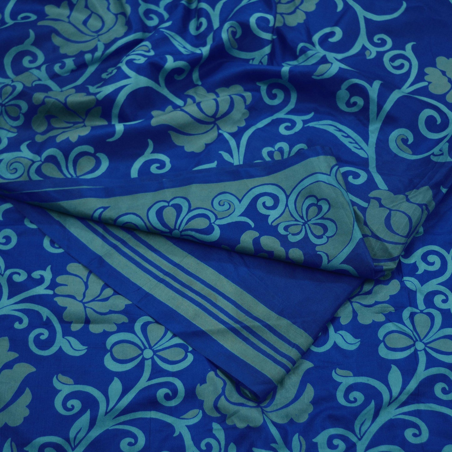 Indian Vintage Sari Blue Printed Sari Pure Silk Saree Craft Fabric Sewing 6yd Floral Soft Floral Wrap Sarong Dress making Crafting Quilting