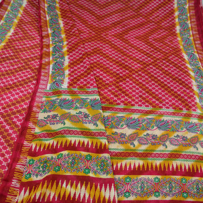 Indian Vintage Sari Pink Printed Pure Cotton Saree Craft Fabric 5Yd Soft Sewing Sarong Wrap Boho Floral Dress making Crafting