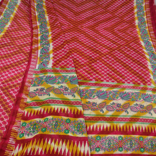 Indian Vintage Sari Pink Printed Pure Cotton Saree Craft Fabric 5Yd Soft Sewing Sarong Wrap Boho Floral Dress making Crafting