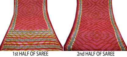 Indian Vintage Sari Pink Printed Pure Cotton Saree Craft Fabric 5Yd Soft Sewing Sarong Wrap Boho Floral Dress making Crafting