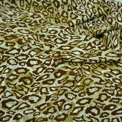 Indian Vintage Sari Ivory & Brown Pure Crepe Silk Printed Sarees 5yd Sewing Abstract Soft Craft Fabric Wrap quilting Crafting Dress making