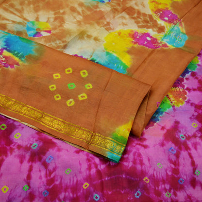 Indian Vintage Sari Multi Pure Silk Bandhani Tie Dye Printed Sarees Craft Fabric 6yd Zari Border Sewing Traditional Culture Sari Ethnic