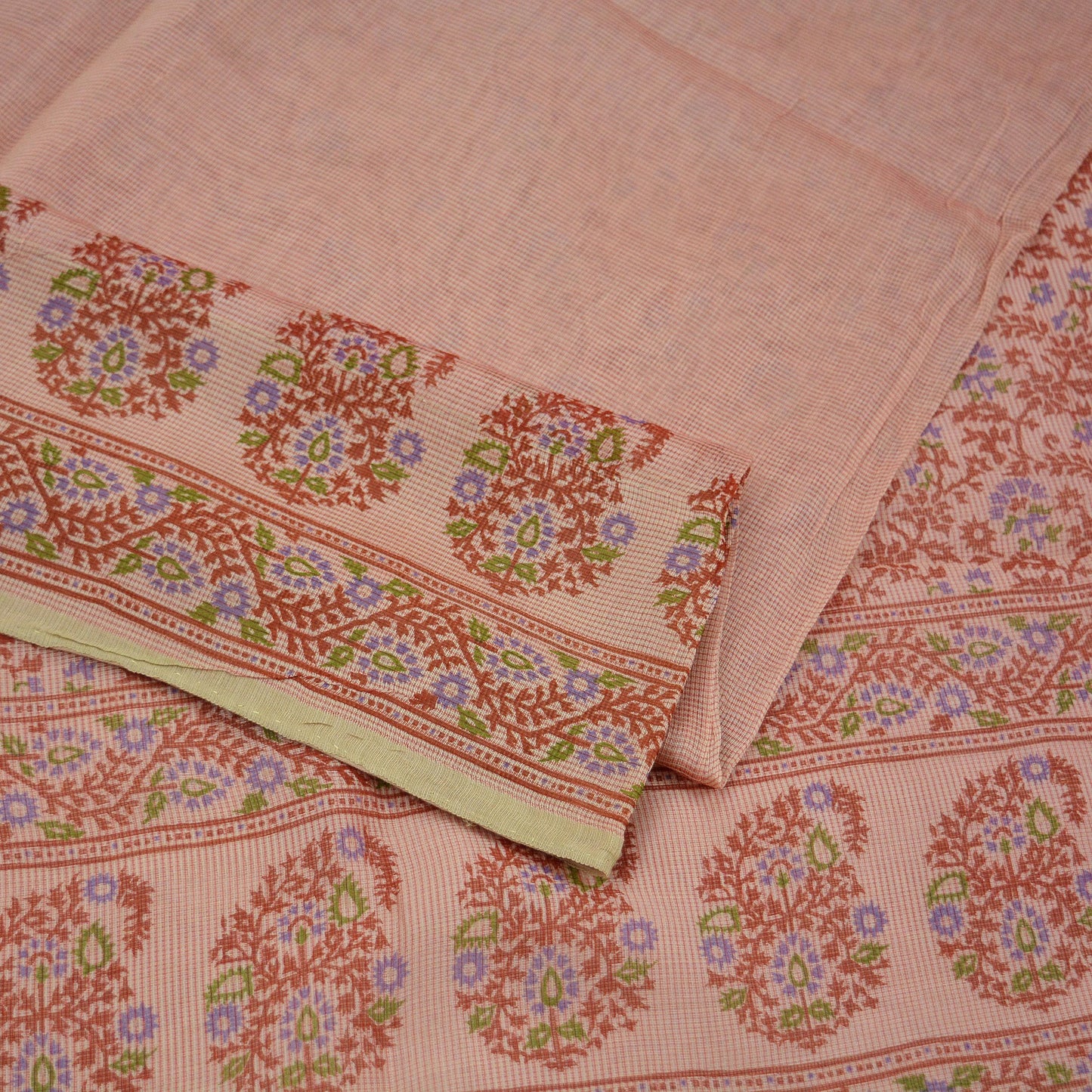 Indian Vintage Peach Saree 100% Pure Silk Printed Sari Craft Fabric Soft 5yd Sewing Dress Making  Soft Floral Crafting Quilting Upcycle