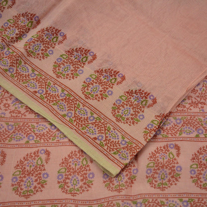 Indian Vintage Peach Saree 100% Pure Silk Printed Sari Craft Fabric Soft 5yd Sewing Dress Making  Soft Floral Crafting Quilting Upcycle