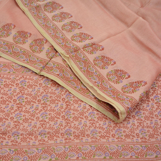 Indian Vintage Peach Saree 100% Pure Silk Printed Sari Craft Fabric Soft 5yd Sewing Dress Making  Soft Floral Crafting Quilting Upcycle