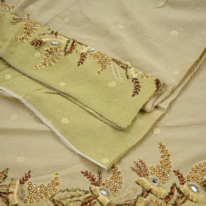 Indian Vintage Heavy Sarees Green & Ivory Pure Georgette Silk Hand Embroidered Sari Fabric 5Yd Sewing Ethnic Zardozi/dabka Wedding sarees