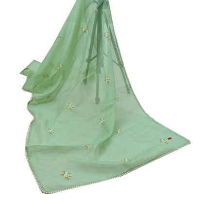 Indian Vintage Dupatta Green Long Stole Pure Silk Hand Embroidered Woven Fabric Scarves Veil Scarf Wrap Soft Hijab Party wear veil
