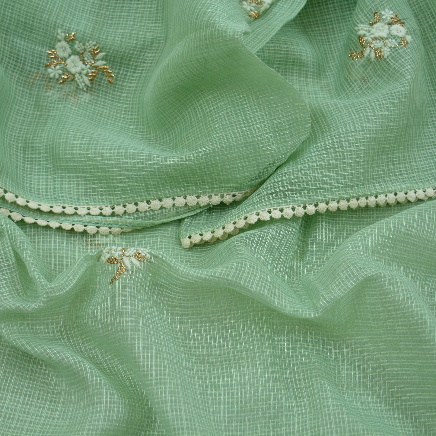Indian Vintage Dupatta Green Long Stole Pure Silk Hand Embroidered Woven Fabric Scarves Veil Scarf Wrap Soft Hijab Party wear veil