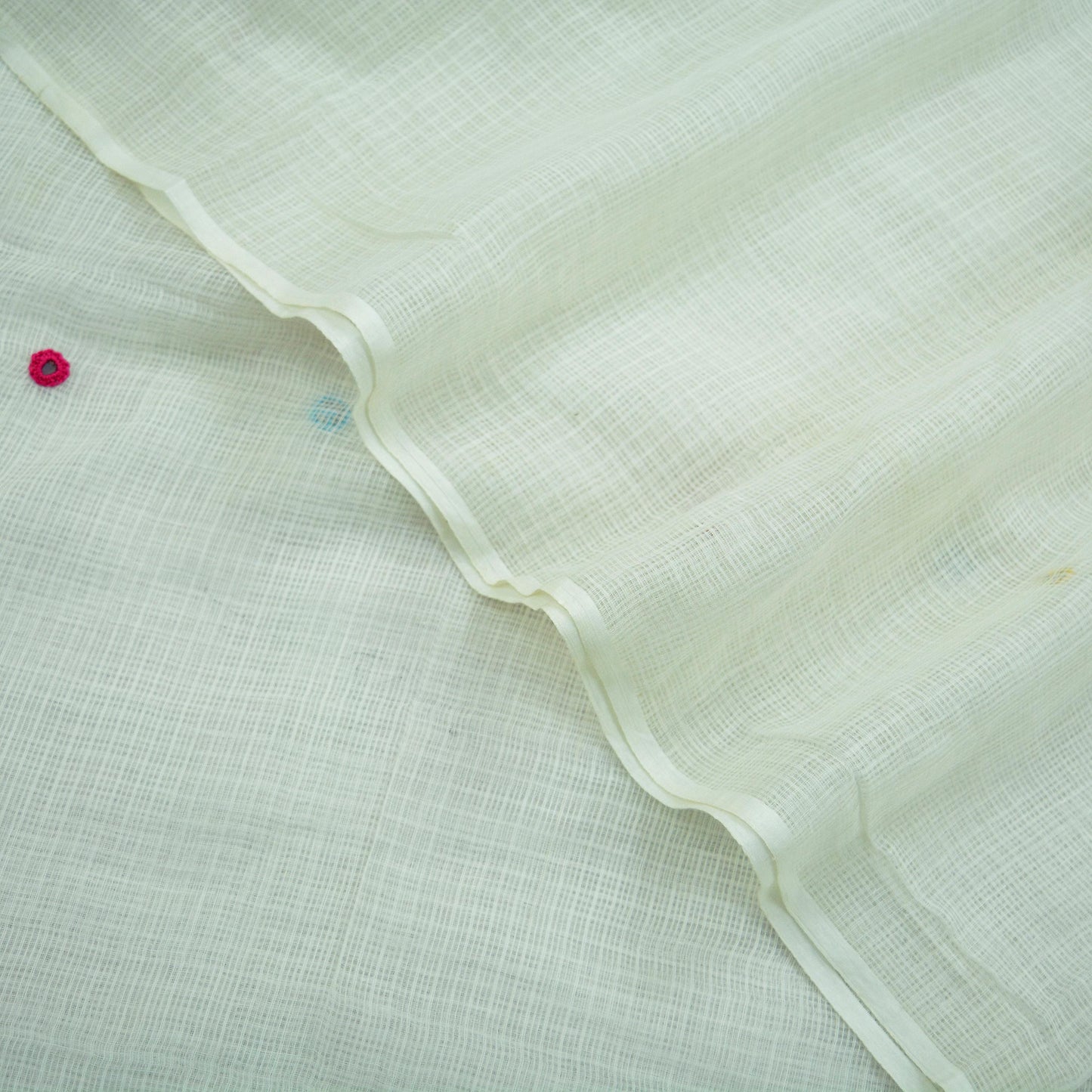 Indian Vintage White Dupatta Long Stole Embroidered Pure Cotton Scarves Veil Mirror Soft Fringes