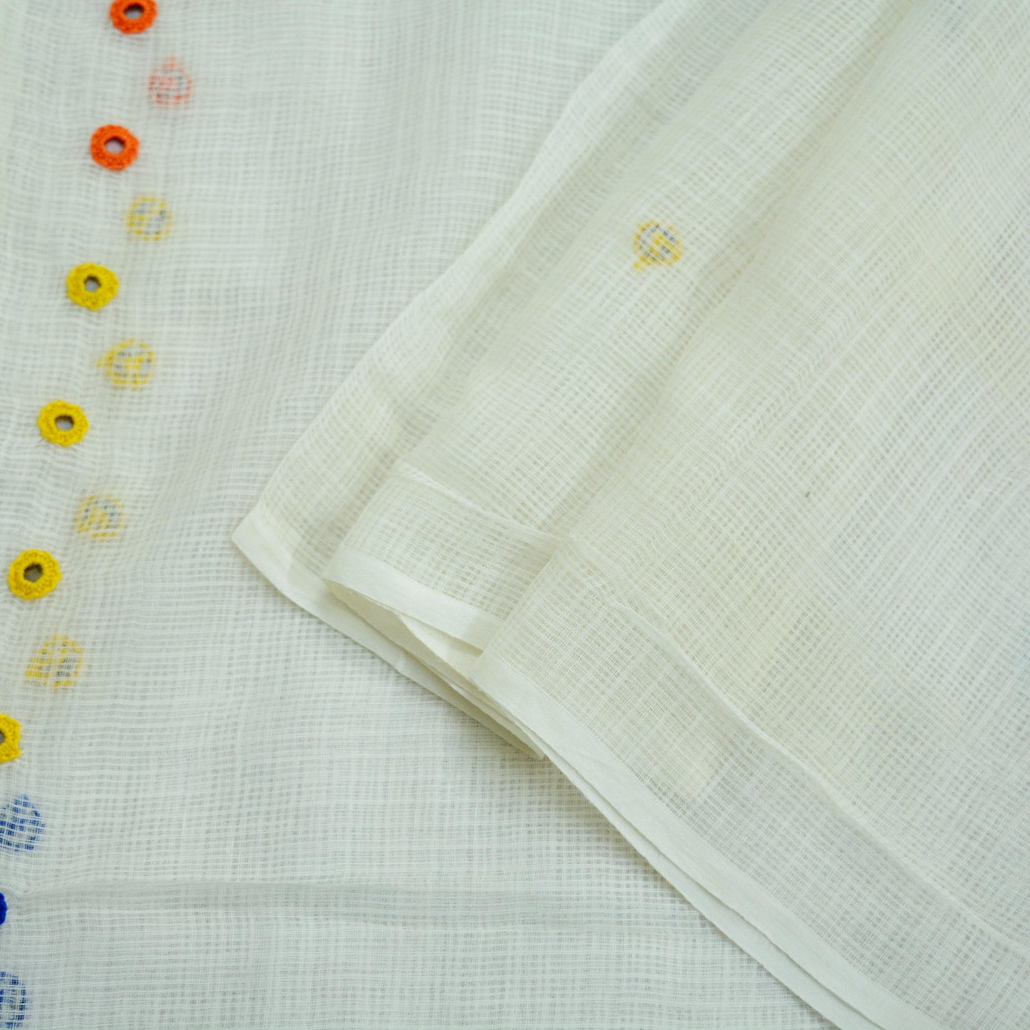 Indian Vintage White Dupatta Long Stole Embroidered Pure Cotton Scarves Veil Mirror Soft Fringes