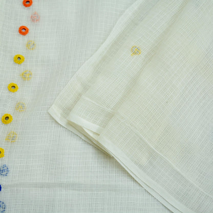 Indian Vintage White Dupatta Long Stole Embroidered Pure Cotton Scarves Veil Mirror Soft Fringes