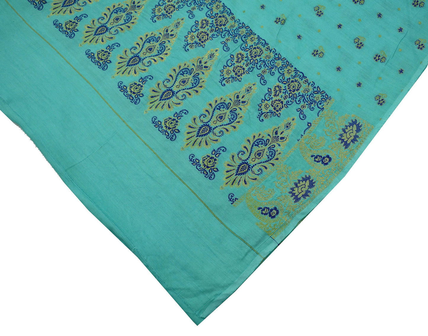 Indian Vintage Green Dupatta Long Stole Pure Silk Hand Woven Scarves Veil Scarf Wrap Floral Zari