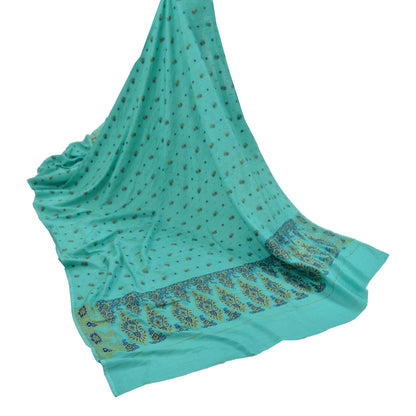 Indian Vintage Green Dupatta Long Stole Pure Silk Hand Woven Scarves Veil Scarf Wrap Floral Zari