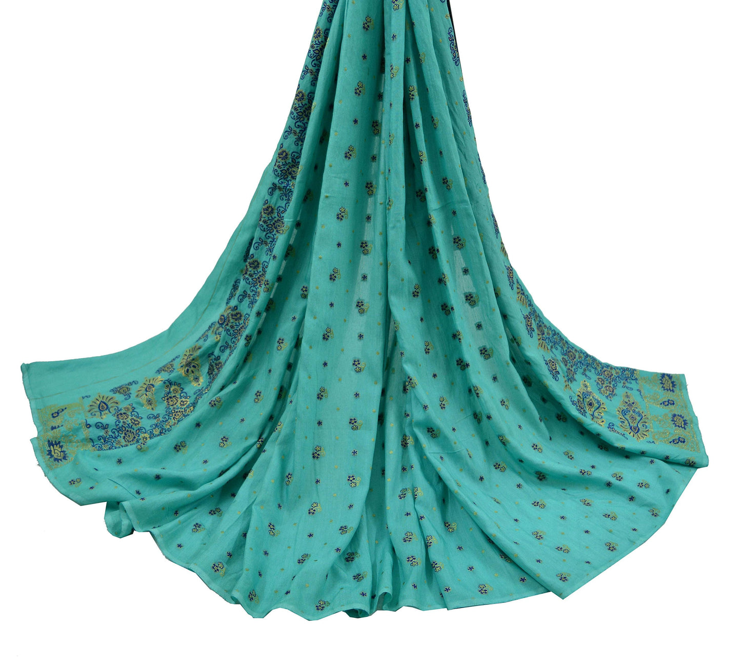 Indian Vintage Green Dupatta Long Stole Pure Silk Hand Woven Scarves Veil Scarf Wrap Floral Zari