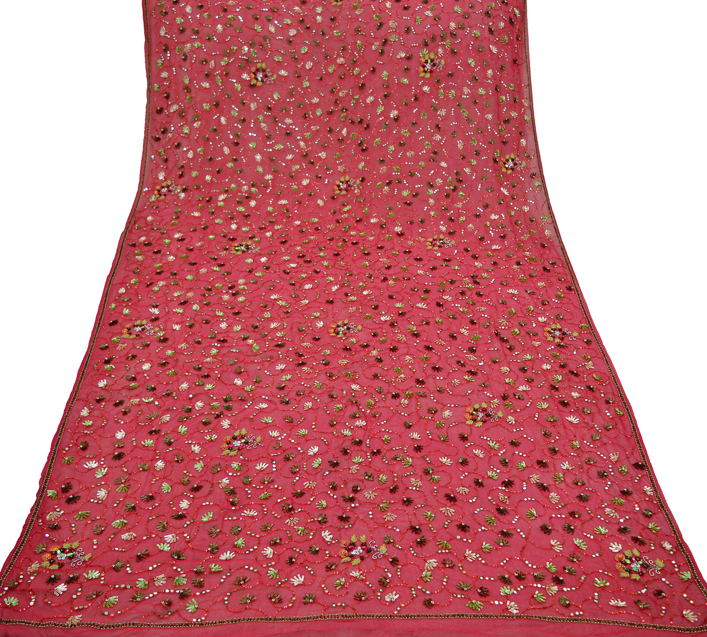 Indian Vintage Pink Dupatta Pure Georgette silk Long Stole Hand Embroidered Scarves Stole Veil Wrap Sequins