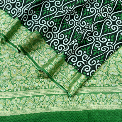 Indian Vintage White & Green Saree 100% Pure Silk Woven Printed Sari Craft Fabric  Sewing Soft Dress Designing for Crafting Quilting