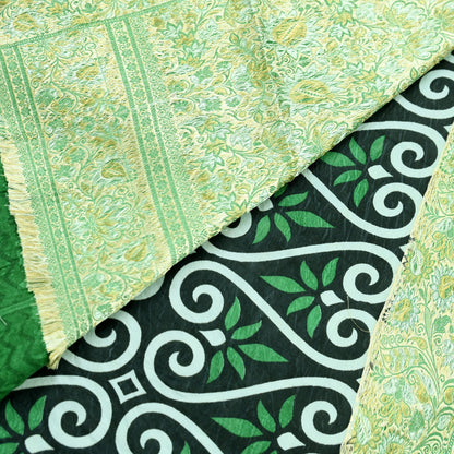 Indian Vintage White & Green Saree 100% Pure Silk Woven Printed Sari Craft Fabric  Sewing Soft Dress Designing for Crafting Quilting