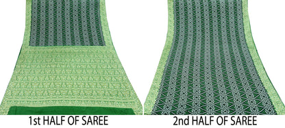 Indian Vintage White & Green Saree 100% Pure Silk Woven Printed Sari Craft Fabric  Sewing Soft Dress Designing for Crafting Quilting
