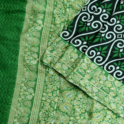 Indian Vintage White & Green Saree 100% Pure Silk Woven Printed Sari Craft Fabric  Sewing Soft Dress Designing for Crafting Quilting