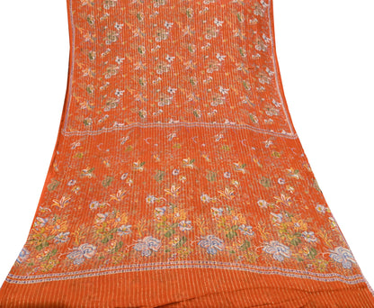 Indian Vintage Sari Orange 100% Pure Silk Printed Sarees 6yd Sewing Craft Fabric Zari Dress Making Soft Wrap Quilting Used Crafting Upcycle
