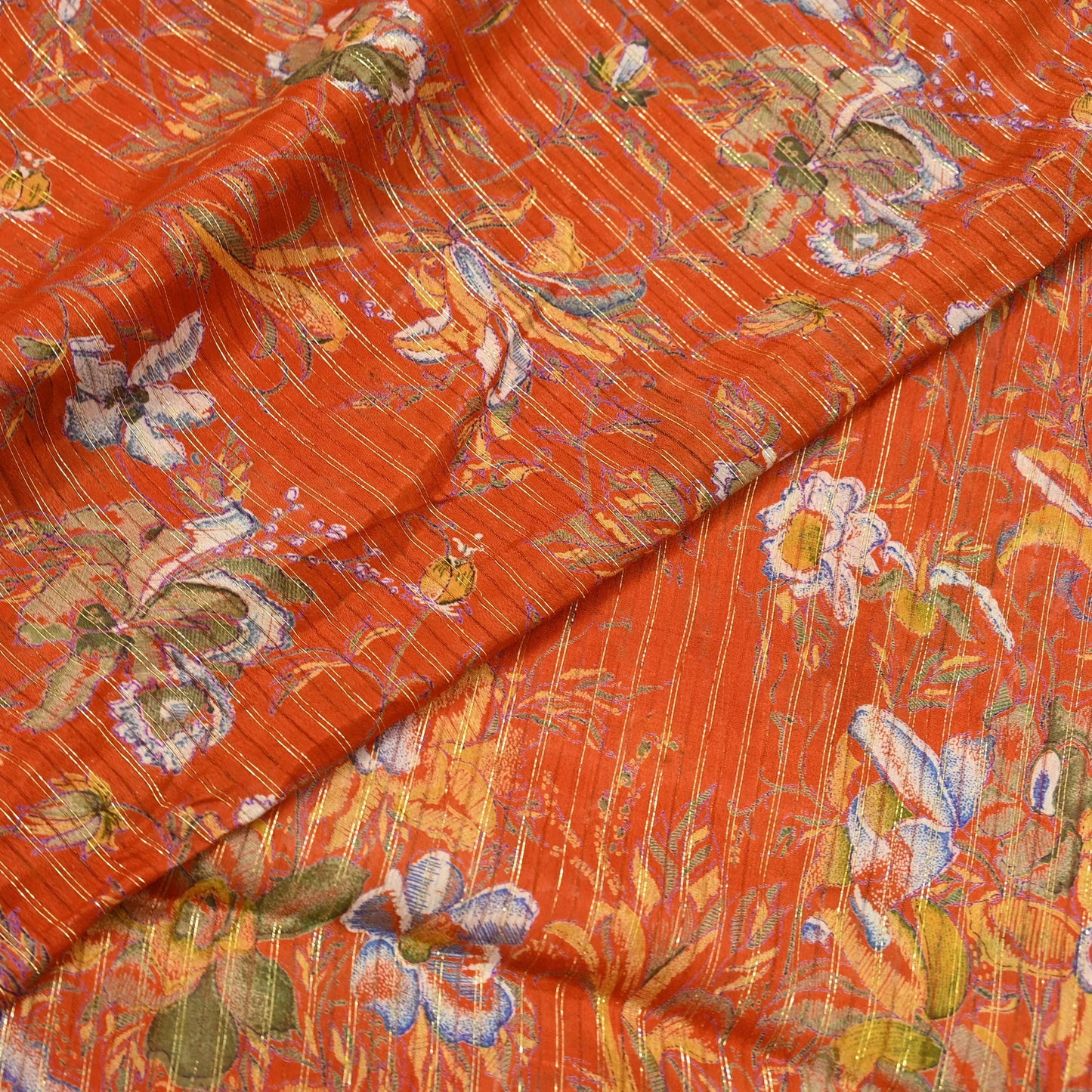 Indian Vintage Sari Orange 100% Pure Silk Printed Sarees 6yd Sewing Craft Fabric Zari Dress Making Soft Wrap Quilting Used Crafting Upcycle