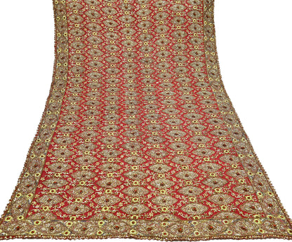 Indian Vintage Heavy Red Dupatta Pure Georgette Silk Long Stole Hand Embroidered Scarf Zardozi/Dabka Bridal/Wedding Veil Hijab