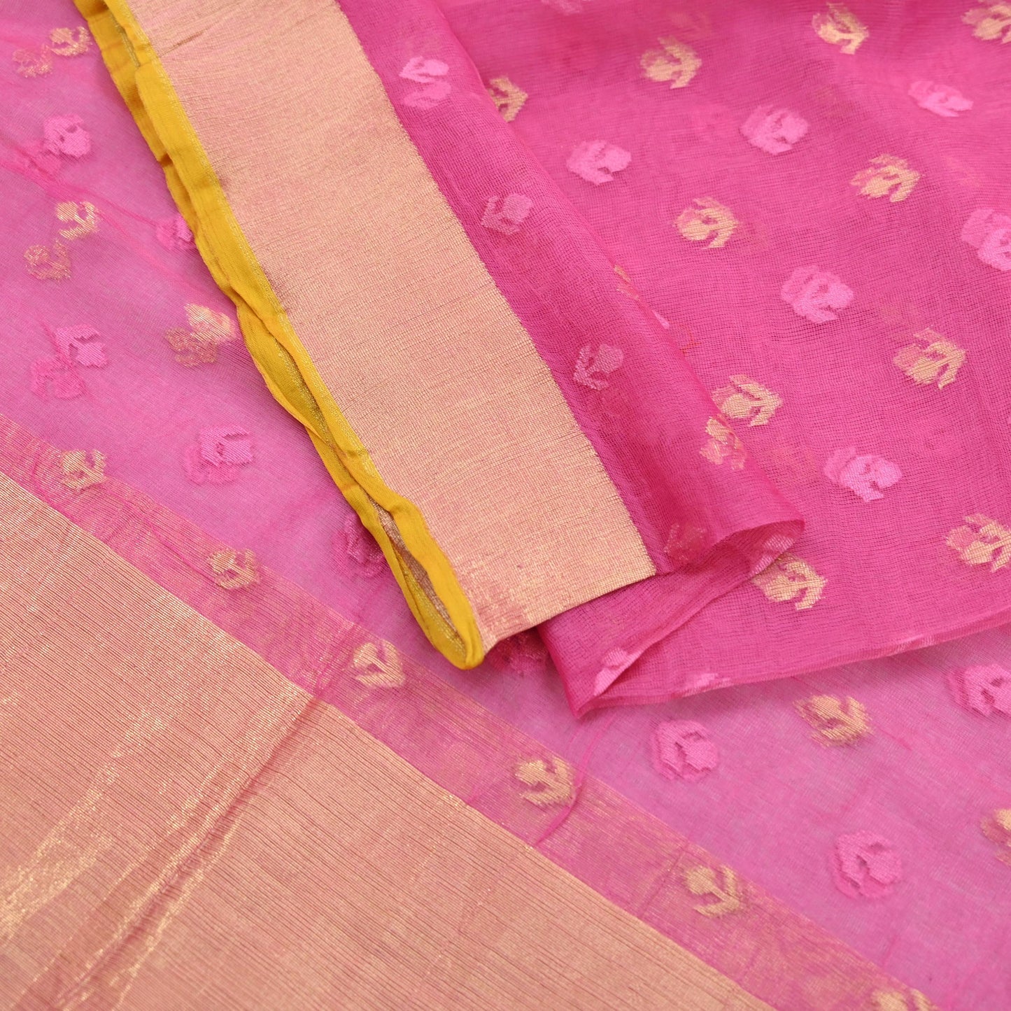 Indian Vintage Pink Dupatta Long Stole Hand Embroidered Jamdani Pure Cotton Scarves Veil Soft Zari