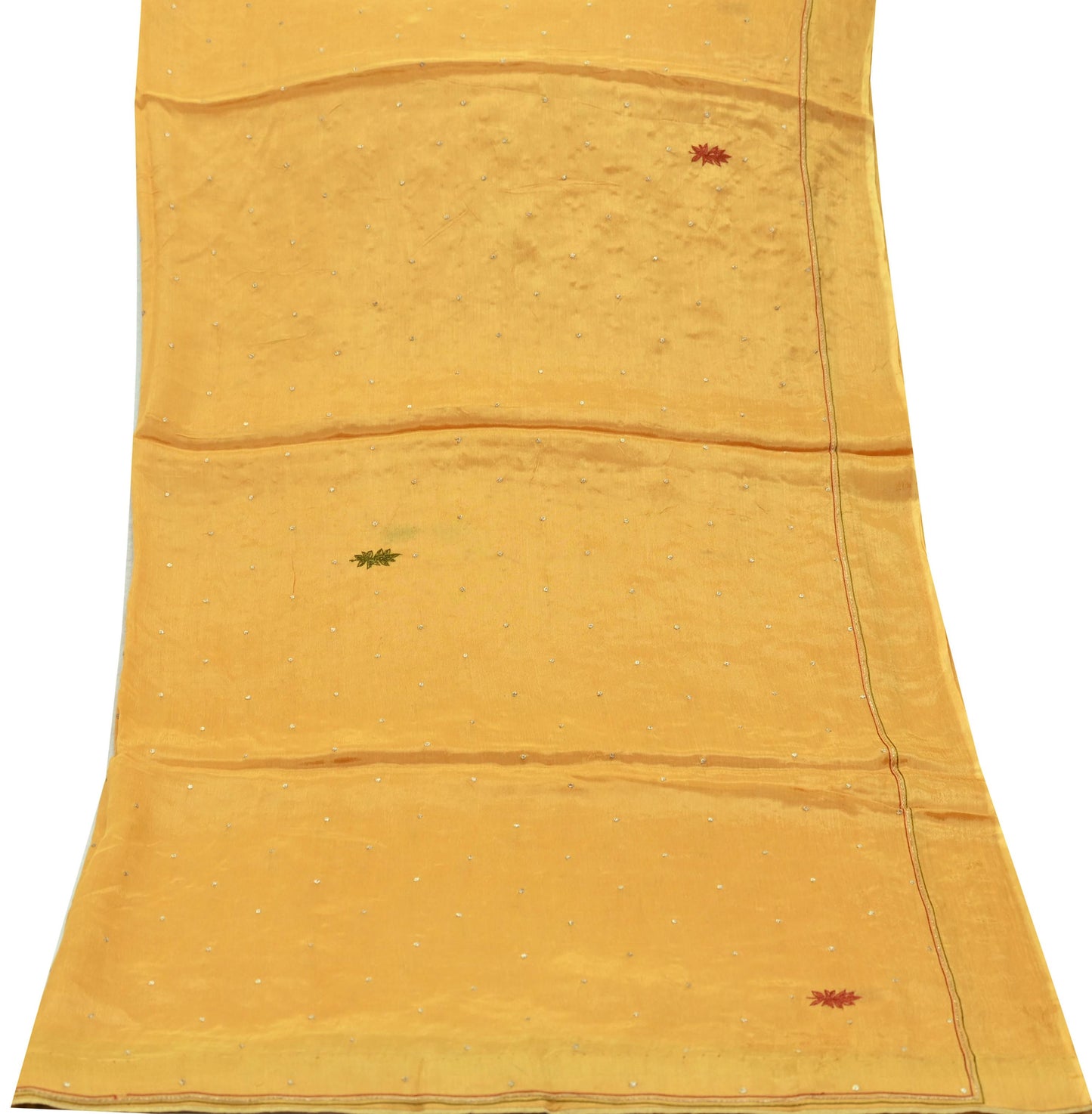 Indian Vintage Saffron Dupatta Long Stole Pure Silk Hand Embroidered Scarves Veil Scarf Wrap Hippie Boho Zardozi/ Dabka