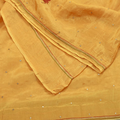 Indian Vintage Saffron Dupatta Long Stole Pure Silk Hand Embroidered Scarves Veil Scarf Wrap Hippie Boho Zardozi/ Dabka