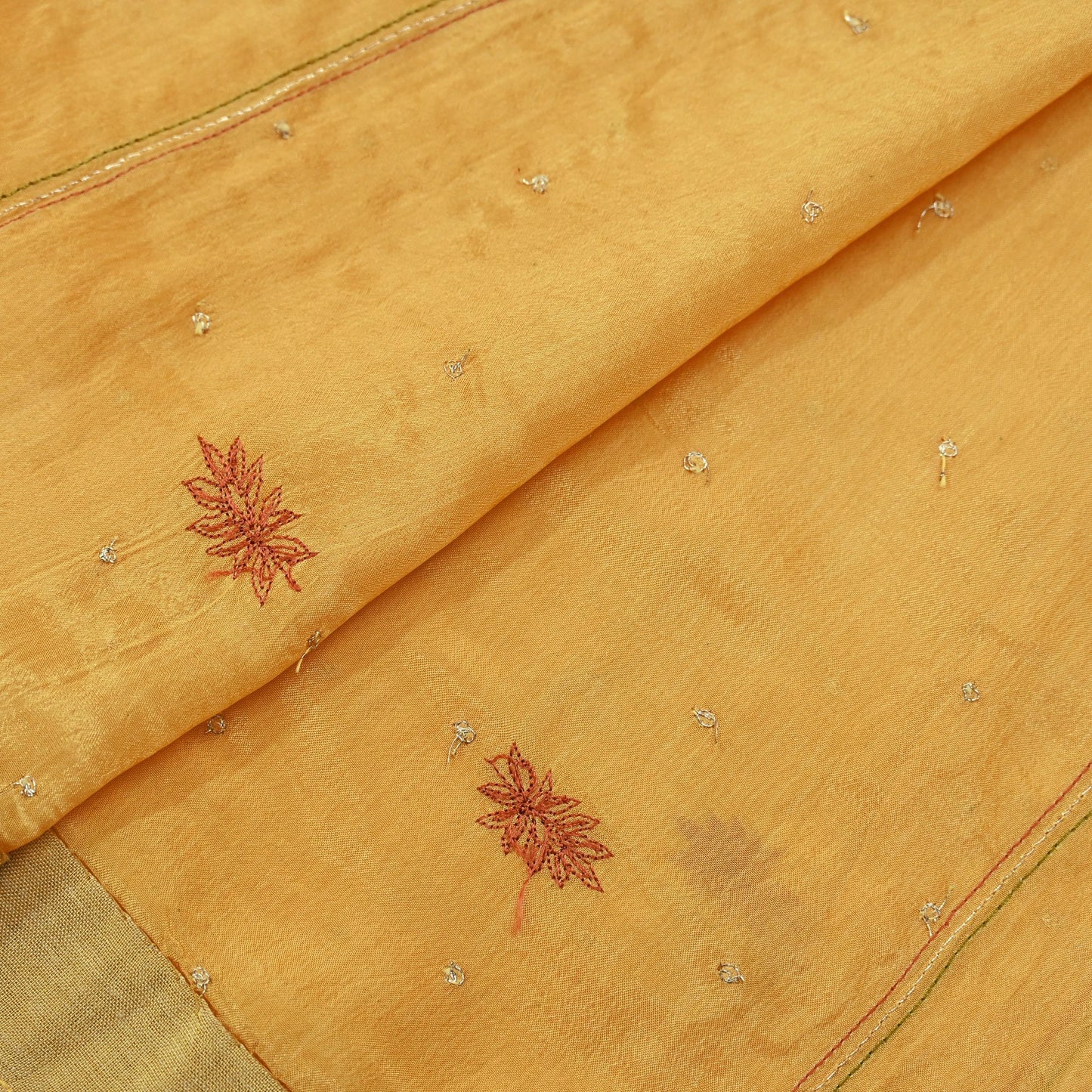 Indian Vintage Saffron Dupatta Long Stole Pure Silk Hand Embroidered Scarves Veil Scarf Wrap Hippie Boho Zardozi/ Dabka