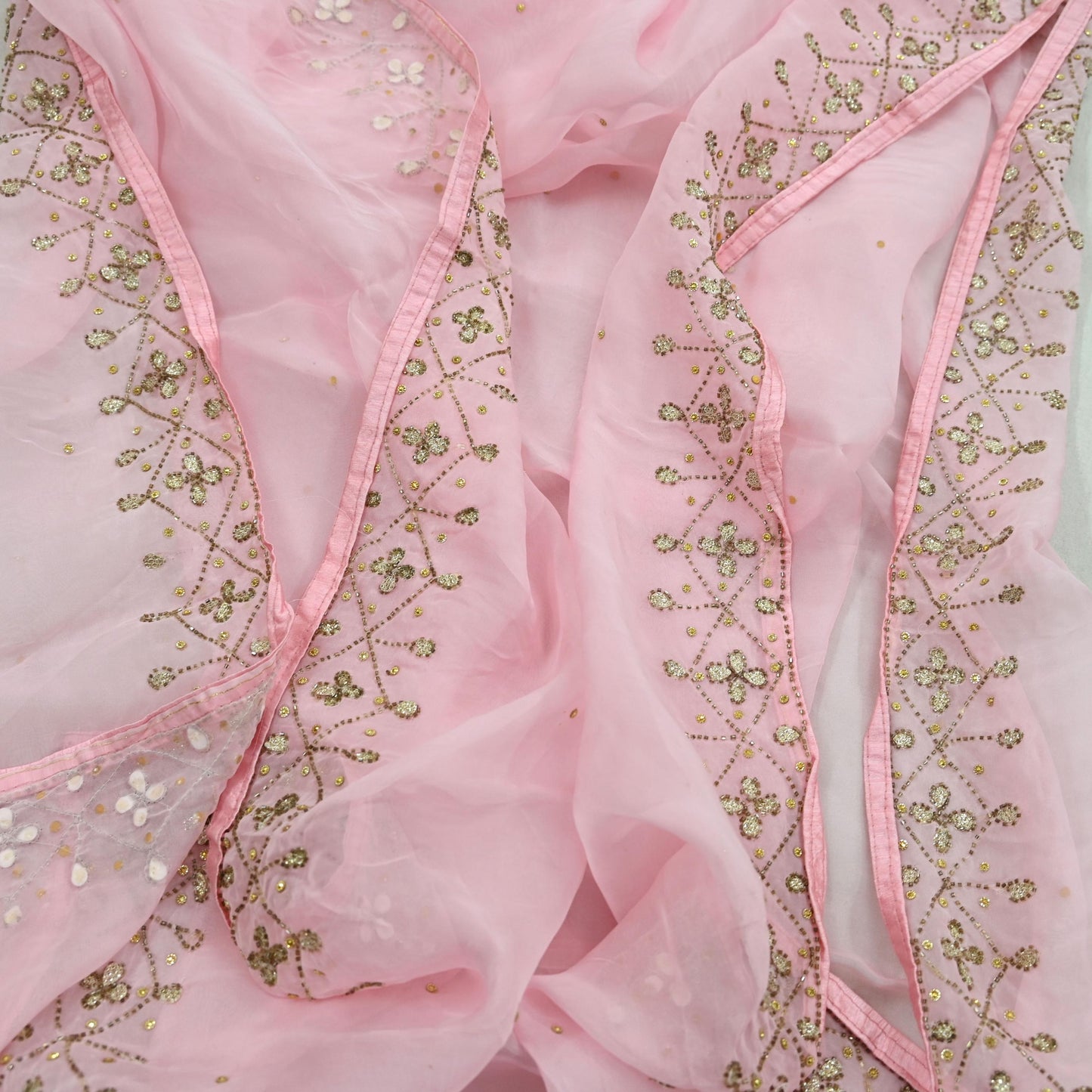 Indian Vintage Pink Dupatta Organza Long Stole Hand Embroidered Scarves Veil Soft Floral Design Wrap Boho Party wear