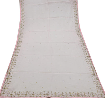 Indian Vintage Pink Dupatta Organza Long Stole Hand Embroidered Scarves Veil Soft Floral Design Wrap Boho Party wear