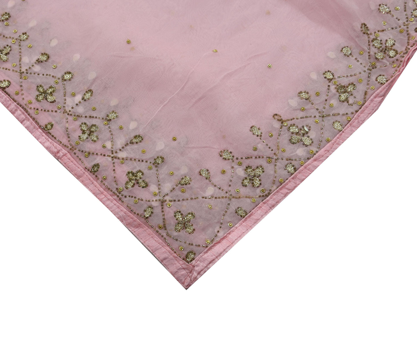 Indian Vintage Pink Dupatta Organza Long Stole Hand Embroidered Scarves Veil Soft Floral Design Wrap Boho Party wear