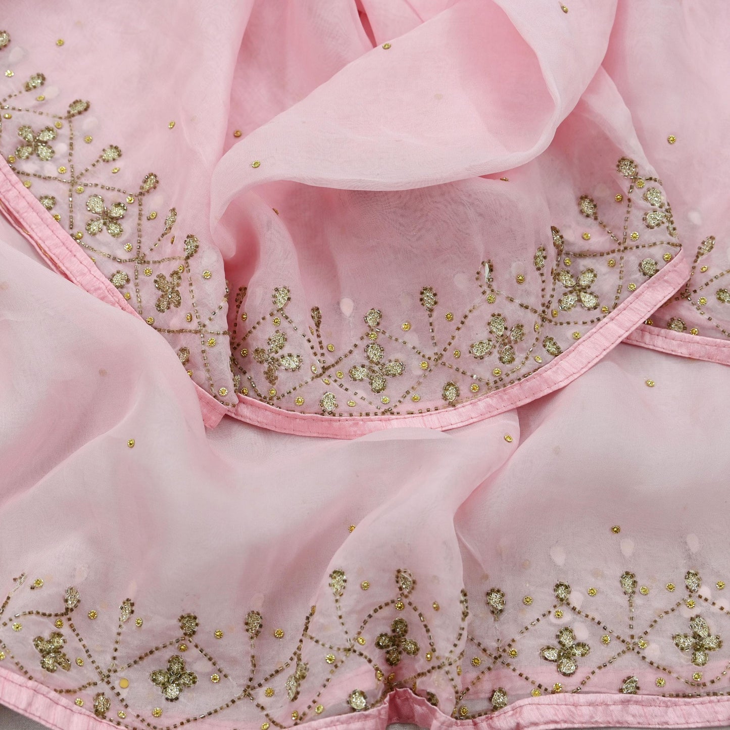 Indian Vintage Pink Dupatta Organza Long Stole Hand Embroidered Scarves Veil Soft Floral Design Wrap Boho Party wear