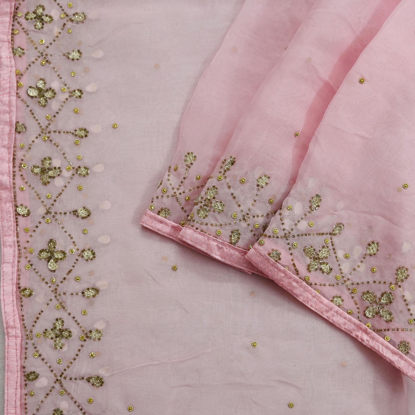 Indian Vintage Pink Dupatta Organza Long Stole Hand Embroidered Scarves Veil Soft Floral Design Wrap Boho Party wear